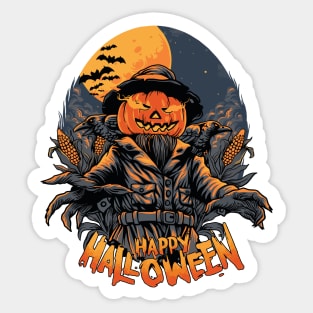 Scary Spooky Pumpkin Head Scarecrow Creepy Halloween Costume Sticker